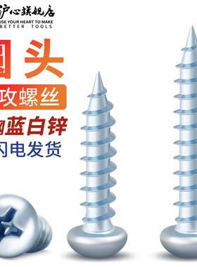沪心国标高强度蓝白锌十字圆头自攻螺丝加硬盘头木螺丝钉M3M4M5M6
