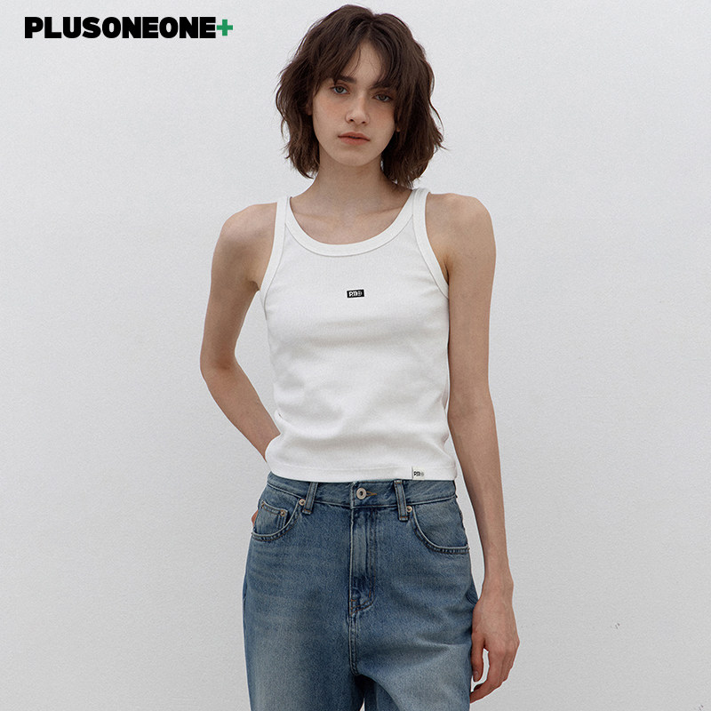 PLUSONEONE+"P-Basic"夏季弹力螺纹百搭背心无袖设计内搭吊带女