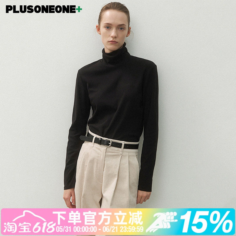 PLUSONEONE2026新款冬天丝羊毛混纺保暖长袖高领堆堆领打底衫女