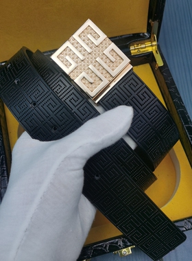 4g男士腰带简约轻奢牛皮字母压花西装裤带青年打孔平滑扣正装皮带