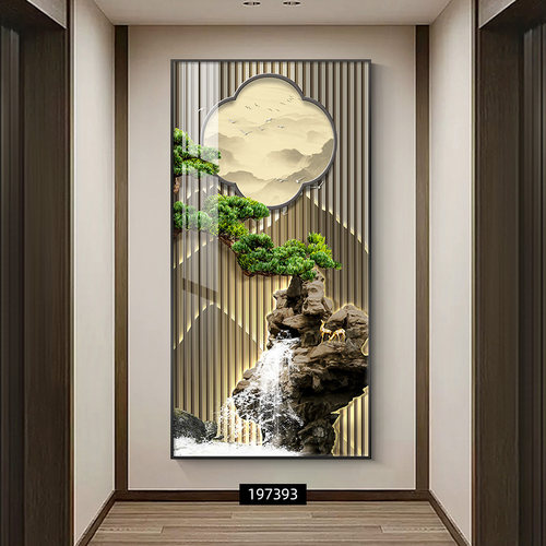 现代轻奢玄关装饰画入户门正对墙画高档大气客厅过道走廊尽头挂画