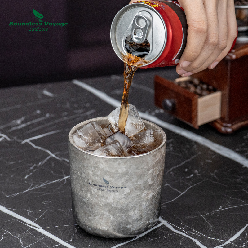 必唯纯钛户外咖啡杯240ml便携露营水杯双层防烫车载杯子随行杯