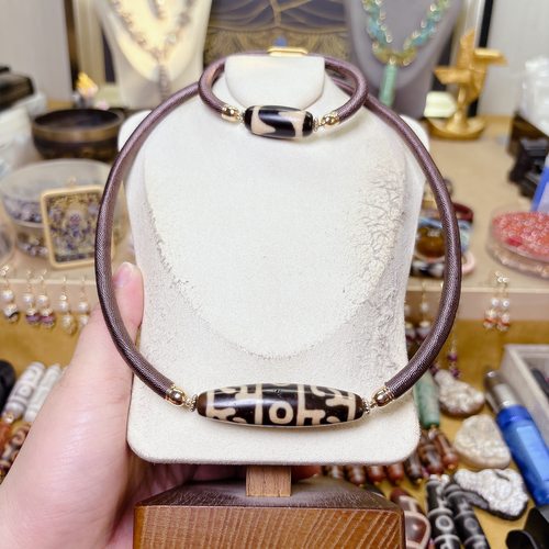 台湾上肯牙黄3A精品莲师法器精编项圈手链项链两件套