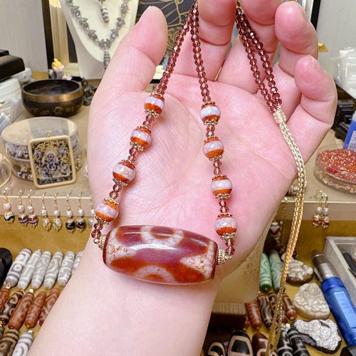 行运精品大胖虎牙三眼天珠精编锁骨项链绳