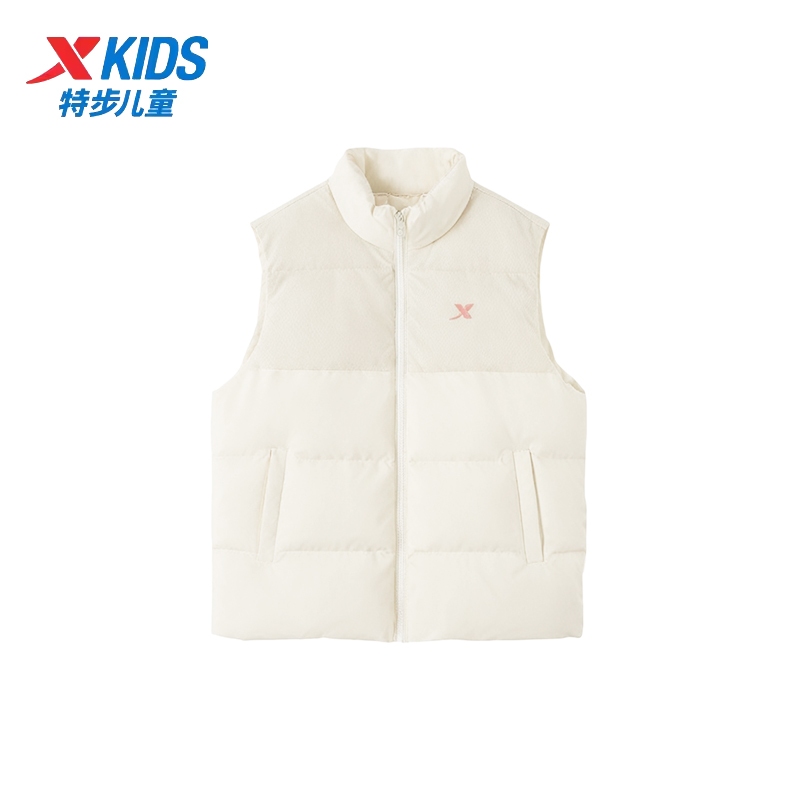 特步童装女大童羽绒服马甲2025冬款学生防风保暖坎肩675424364155