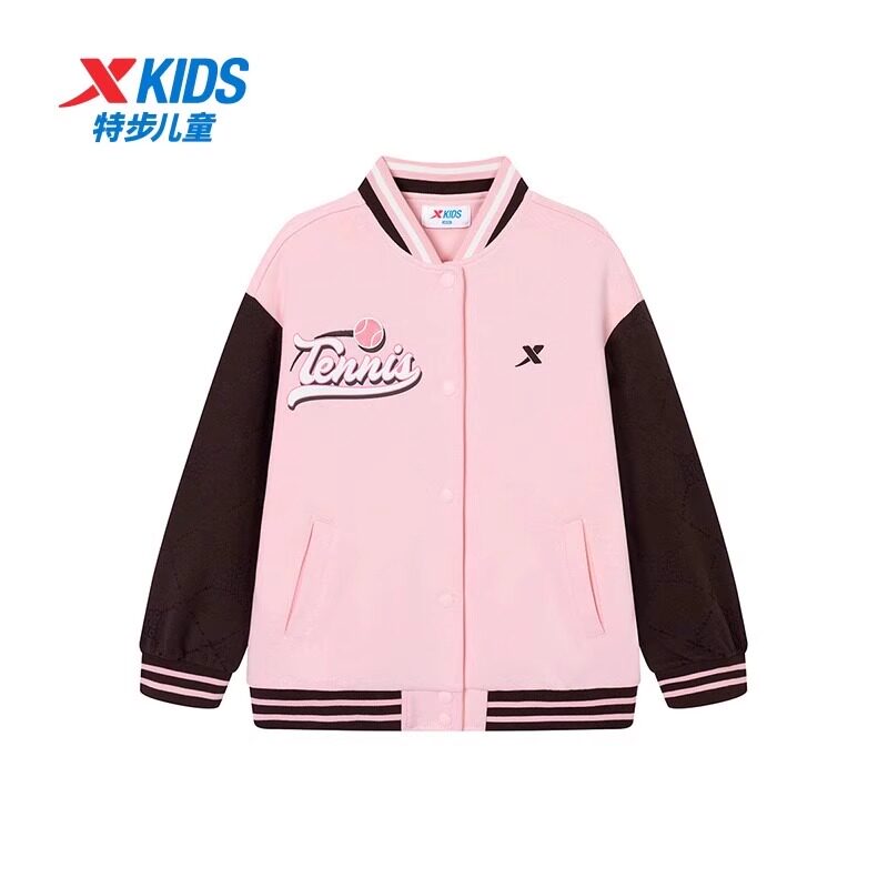 特步儿童套装棒球服外套女大童2025春季新款宽松休闲卫衣运动裤子