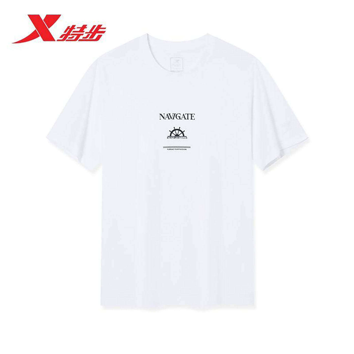 特步PLAYIN BIG短袖T恤男款2026夏圆领纯棉舒适短袖974229010080