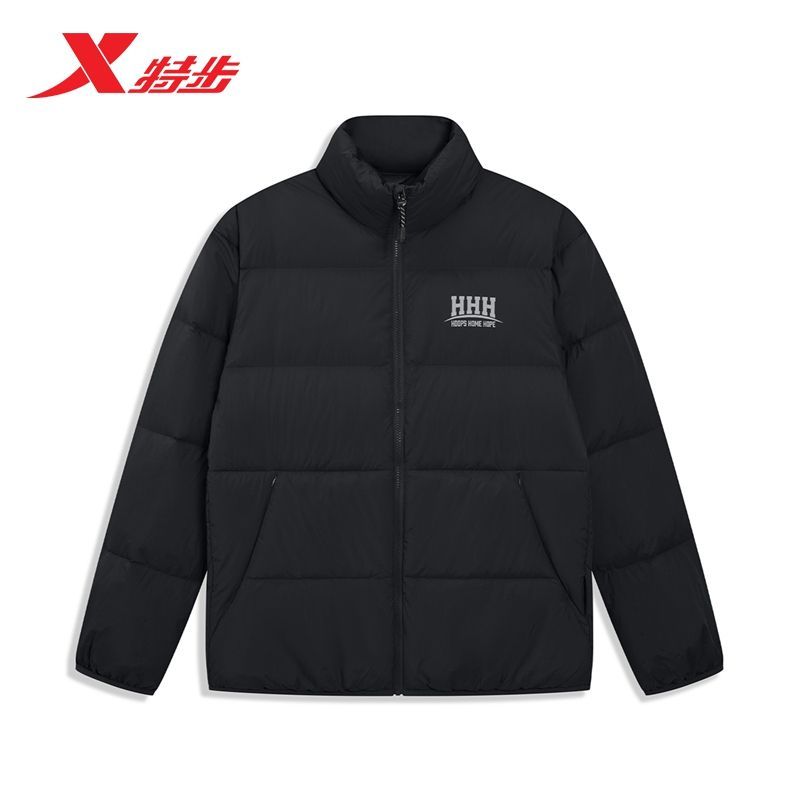 特步男款羽绒服2025新款冬季加厚保暖立领宽松运动休闲梭织外套