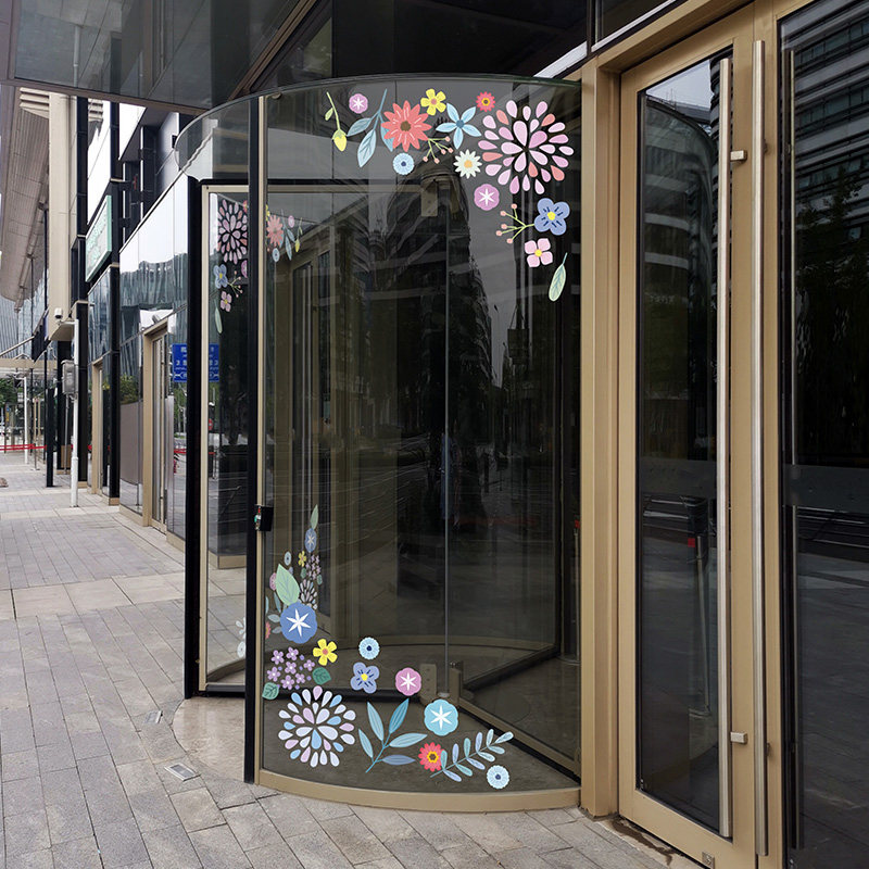 商场酒店落地门窗春季夏季橱窗氛围花卉花朵主题玻璃贴纸静电贴膜