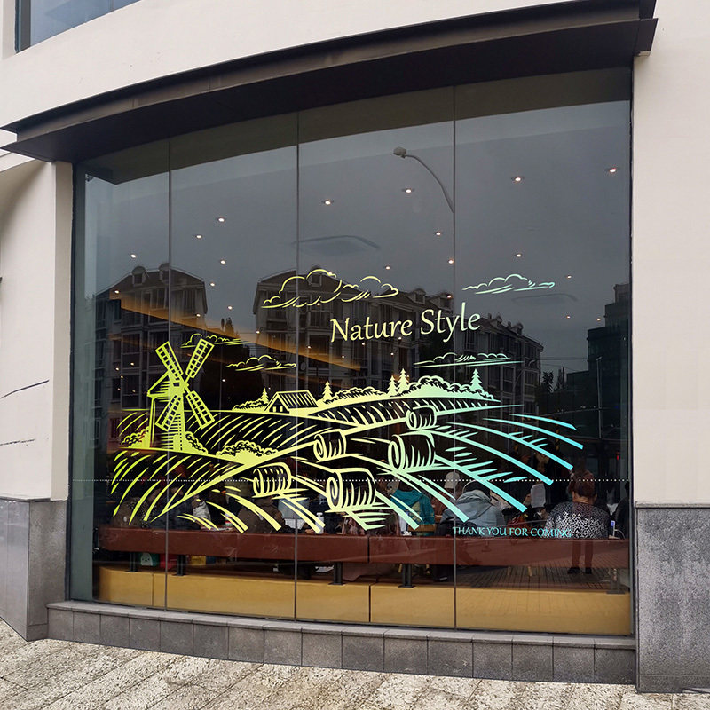 商场西餐厅农场生态纯色田园风光橱窗落地门窗静电贴膜玻璃贴纸