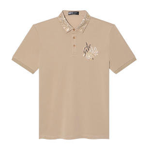ANDREW MACKENZIE意大利男装2023新款烫钻刺绣男士短袖Polo衫夏季