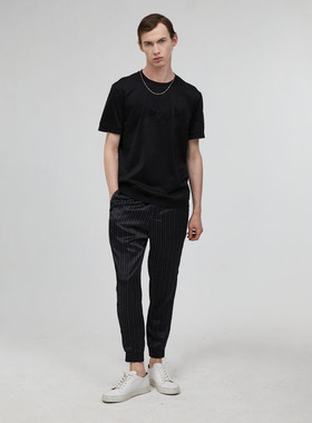 ANDREW MACKENZIE意大利男装 2023夏季新款时尚提花短袖圆领T恤男