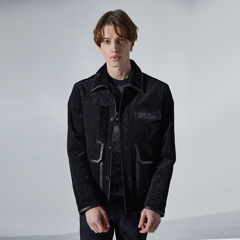 ANDREW MACKENZIE男士 秋冬款商务拼接翻领棉质短款大衣呢子外套