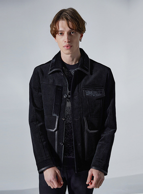 ANDREW MACKENZIE男士 秋冬款商务拼接翻领棉质短款大衣呢子外套