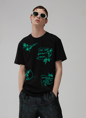 ANDREW MACKENZIE夏季棉质简约图案圆领短袖T恤男百搭舒适亲肤