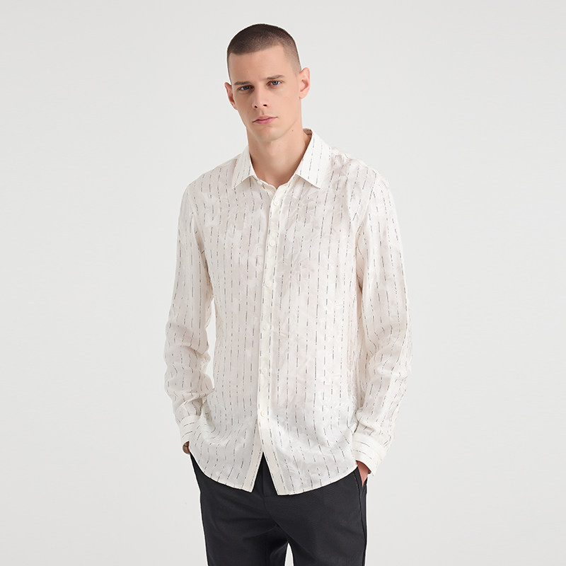 ANDREW MACKENZIE意大利男装 23新款时尚提花条纹长袖衬衫男秋季