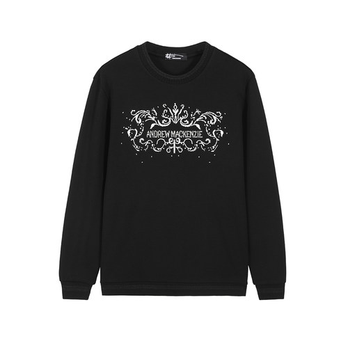 ANDREW MACKENZIE男士 秋季款休闲舒适圆领印花长袖T恤上衣