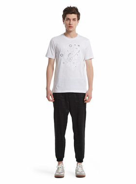 ANDREW MACKENZIE意大利男装 镂空蕾丝刺绣时尚圆领短袖T恤男白色