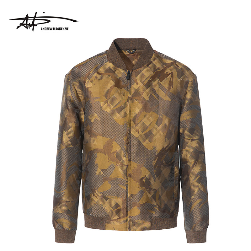 ANDREW MACKENZIE男士春夏款休闲舒适棒球领拉链长袖夹克外套上衣