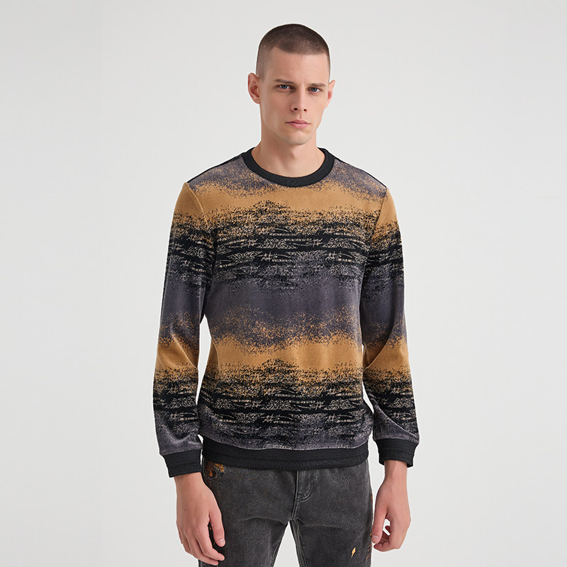 ANDREW MACKENZIE意大利男装枯楬系列拼色打底衫长袖T恤圆领卫衣