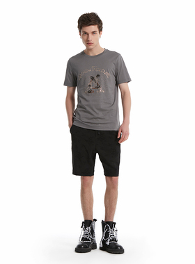 ANDREW MACKENZIE意大利2023夏季新款胸口贴钻圆领男士短袖T恤