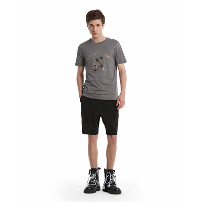 ANDREW MACKENZIE意大利2023夏季新款胸口贴钻圆领男士短袖T恤