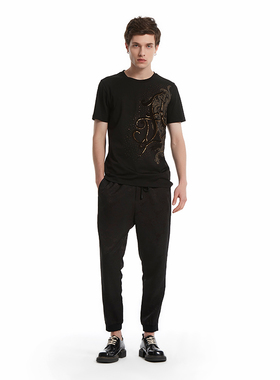 ANDREW MACKENZIE男士 夏季胸口烫钻印花圆领纯棉短袖T恤上衣