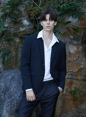 ANDREW MACKENZIE意大利2023秋季商务休闲斜纹绵羊毛黑色西服外套