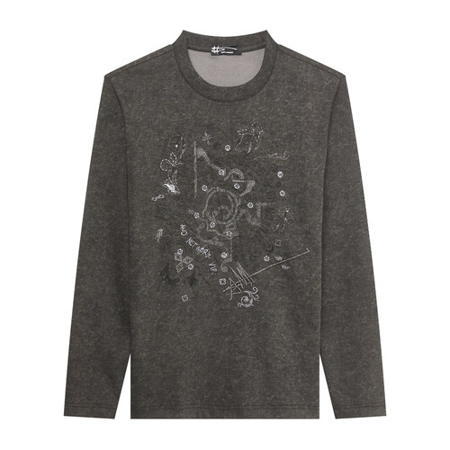 胸前烫钻圆领基础长袖针织T恤