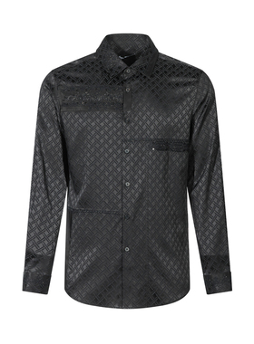 ANDREW MACKENZIE意大利商务休闲满印低调微弹长袖翻领衬衫 黑色