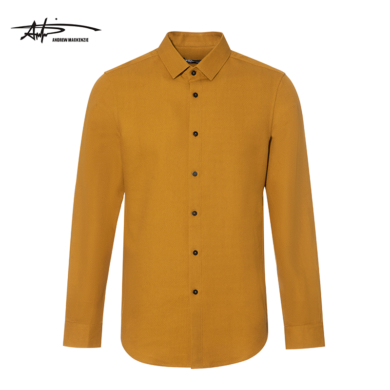 ANDREW MACKENZIE意大利2023春季新款简约时尚黄色长袖衬衫男