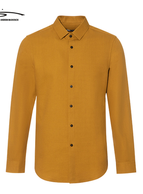 ANDREW MACKENZIE意大利2023春季新款简约时尚黄色长袖衬衫男