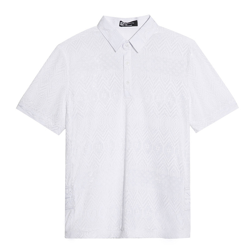 AMK几何提花翻领短袖polo衫男