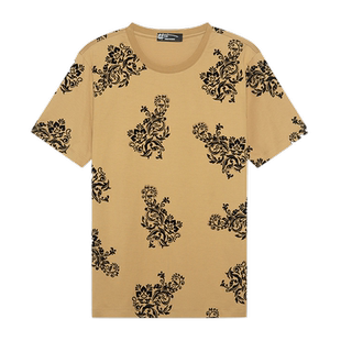 ANDREW MACKENZIE夏季纯棉花卉烫钻短袖T恤男日常休闲清新