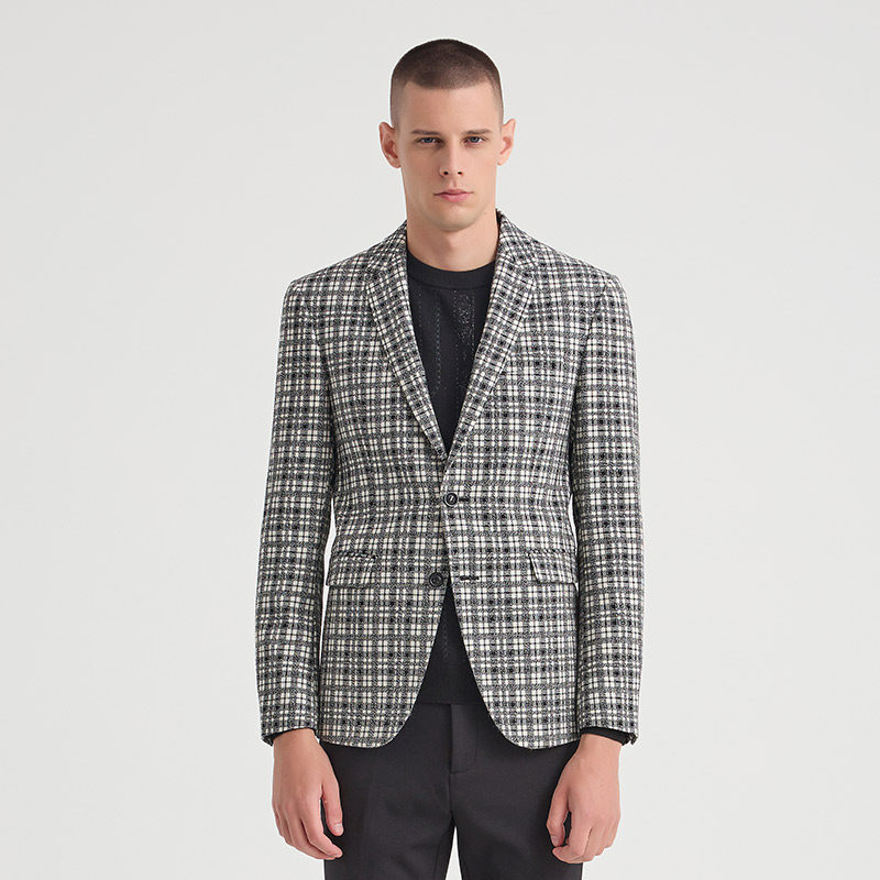andrew mackenzie意大利男装商务西装黑白格纹西服551072231120