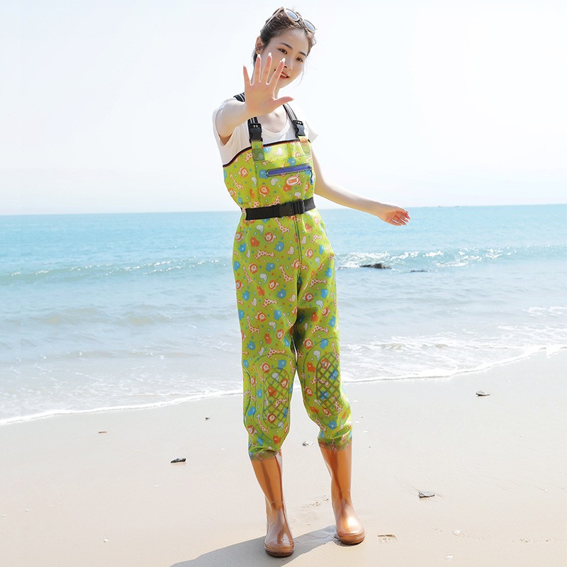 女士下水裤半身连体赶海雨裤带雨鞋防水衣服沙滩裤捉鱼捕鱼女叉裤