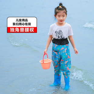 男女抓魚雨褲 沙灘 幼兒園防水衣服趕海小孩雨鞋 兒童玩水連體下水褲