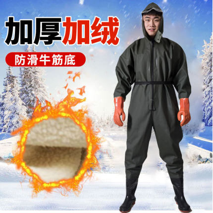 加绒加厚下水裤雨裤雨鞋连体衣半身男皮叉库冬季保暖加绒加棉水裤