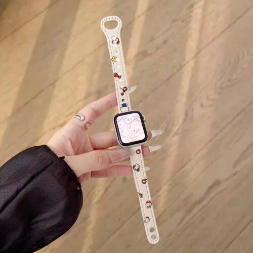 适用红米Watch6新款Watch5/4卡通KT印花双钉皮质表带小米9pro8pro