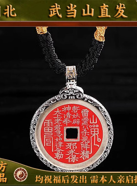 龙虎山天师府直发银山鬼花钱吊坠女挂件银制项链男朱砂平安扣