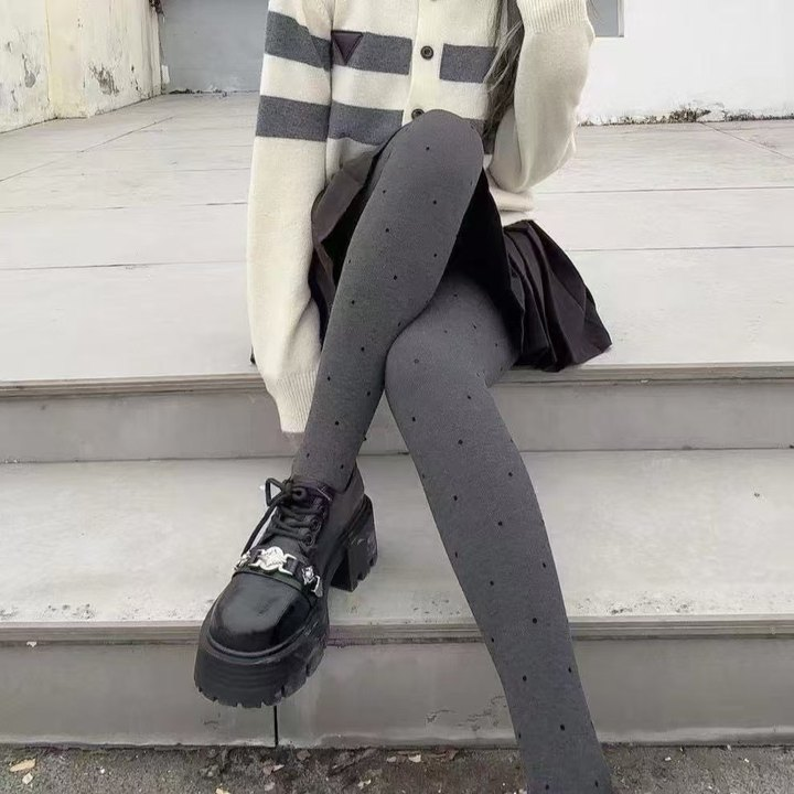 波点春秋中厚高级打底袜麻灰色点点连裤袜抗勾丝不起球灰色裤袜女