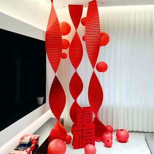 新年氛围布置装饰长条福字挂件蜂窝灯笼吊饰马年商场客厅高档挂饰