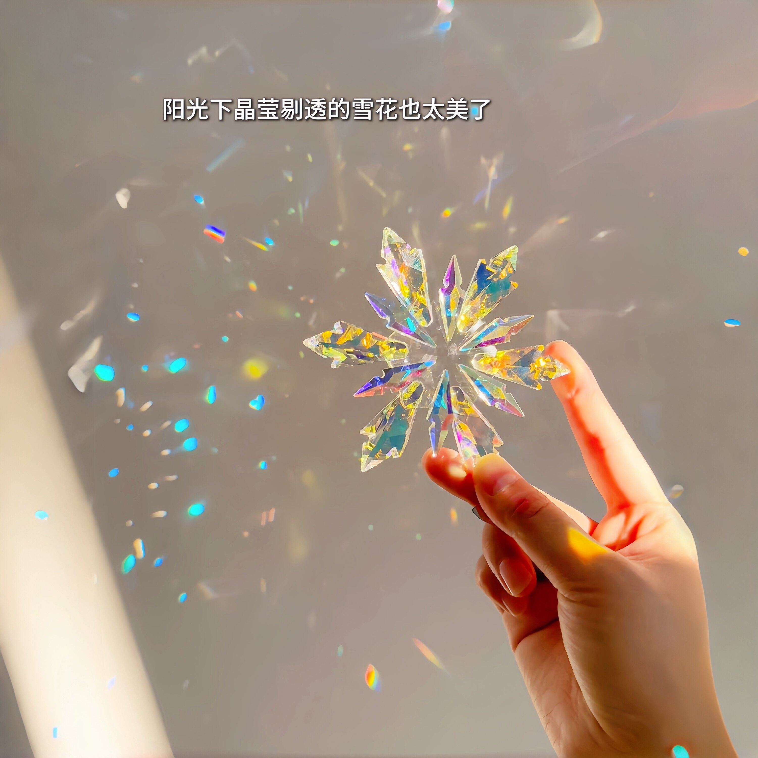 挂饰雪花形状太阳捕手晶体棱光镜炫彩流光水晶挂件丁达尔效应摆件