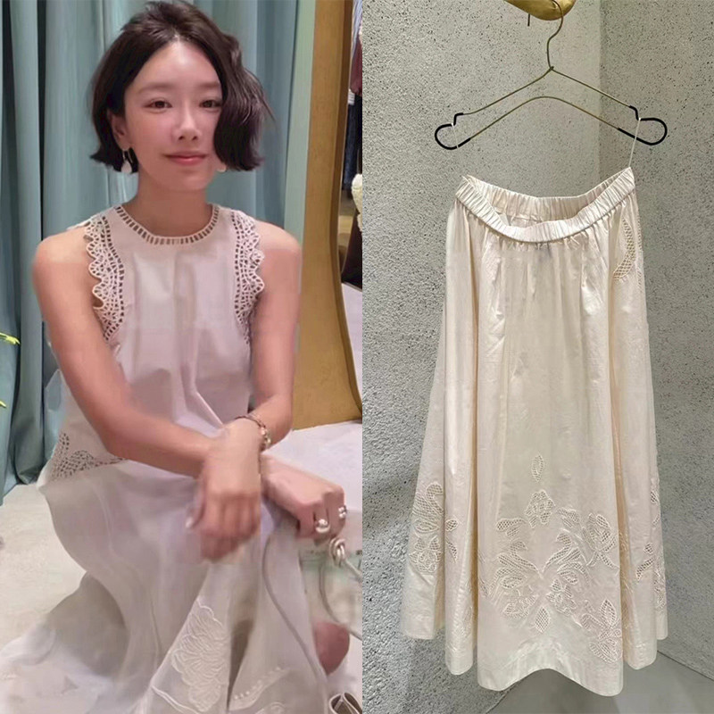 法式小众 2026夏季新款心动钩花边美肩背心镂空欧式花长半裙套装
