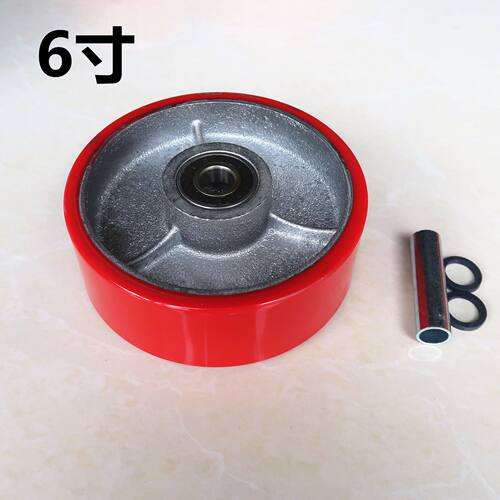 4寸5寸6寸8寸聚氨酯万向轮红色铁芯PU重型单轮平板车手推车轱辘