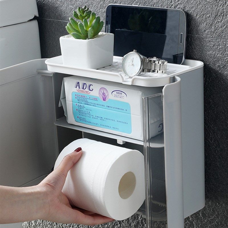 卫生间纸巾盒厕所卫生纸抽纸卷纸筒厕纸家用挂壁免打孔防水置物架