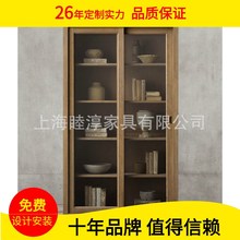 出口美式乡村实木橡木立柜储物展示柜餐边柜 移门推拉门书柜带门