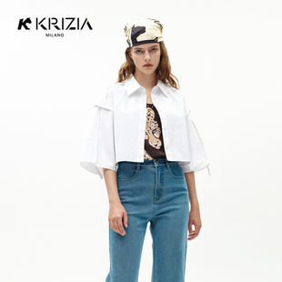 白色截短式 上衣女 线条oversize短款 春季 新品 KRIZIA 衬衫