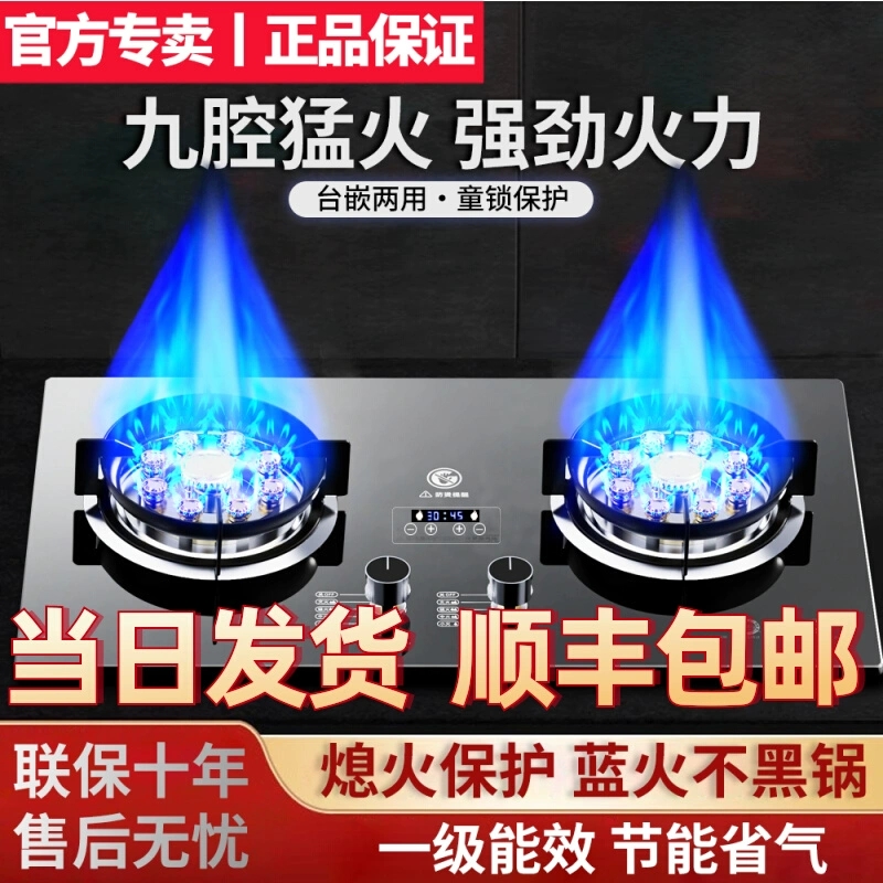 日本撄花煤气灶双灶家用嵌入式天然气台式液化气煤气炉定时猛火灶