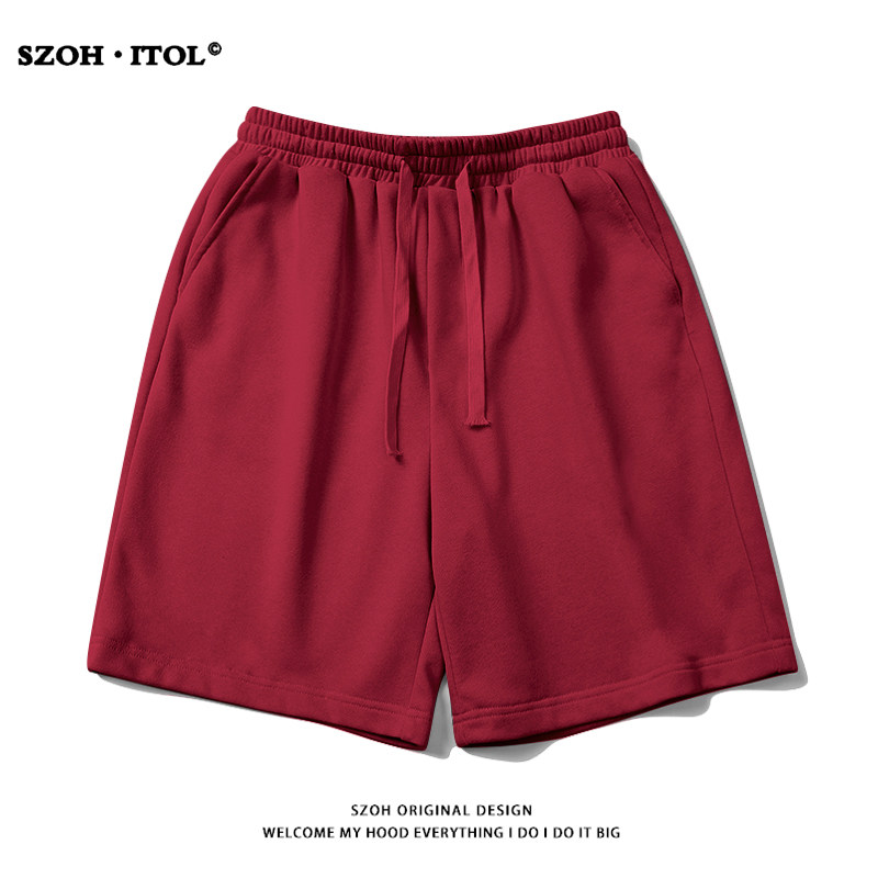 EUROPEAN AND AMERICAN TRENDY BRAND SOLID COLOR SPORTS SHORTS MENS SUMMER HIGH STREET LOOSE AND VERSATILE CASUAL DRAWSTRING WIDE-LEGGED YOUTH FIVE-POINT PANTS